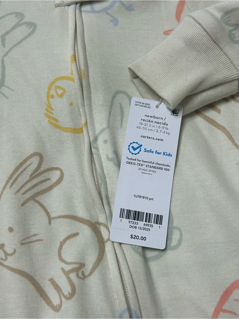 NWT Sibling Set of Soft  Cream Bunny & Carrot Kids PJs size 2T and newborn